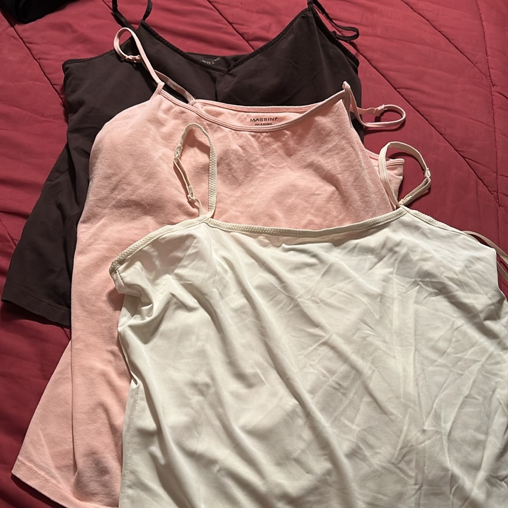 Set of 3 L a Cami/Tank Tops-  White -Faded Glory, Pink & Brown Massini w/Bra